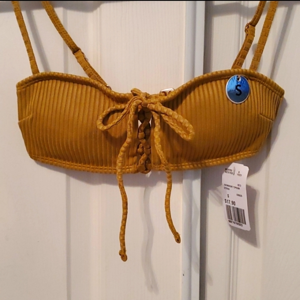 Ribbed mustard bikini top